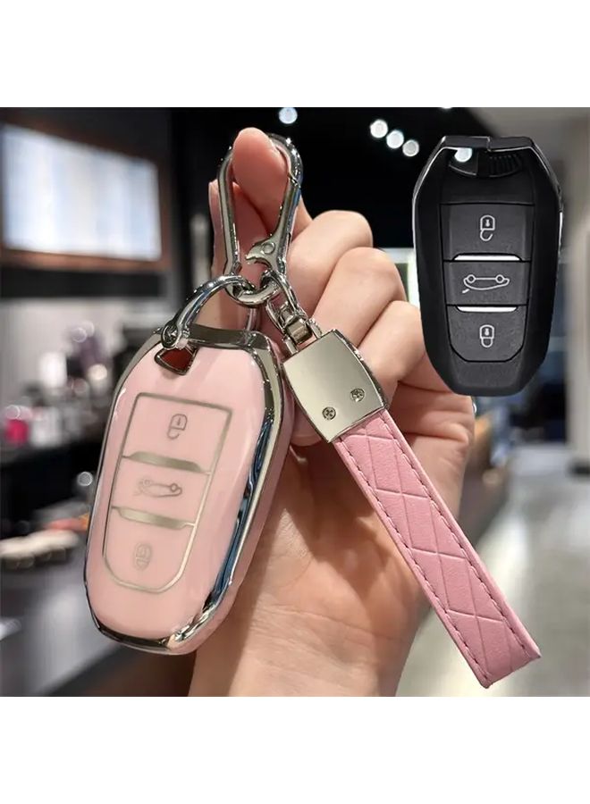 غطاء مفتاح أبيض مع سلسلة مفاتيح لسيارات بيجو 2008 3008 308 408 508 وسيارات ستروين C1 C2 C4 C6 DS3 DS5 - Image 5